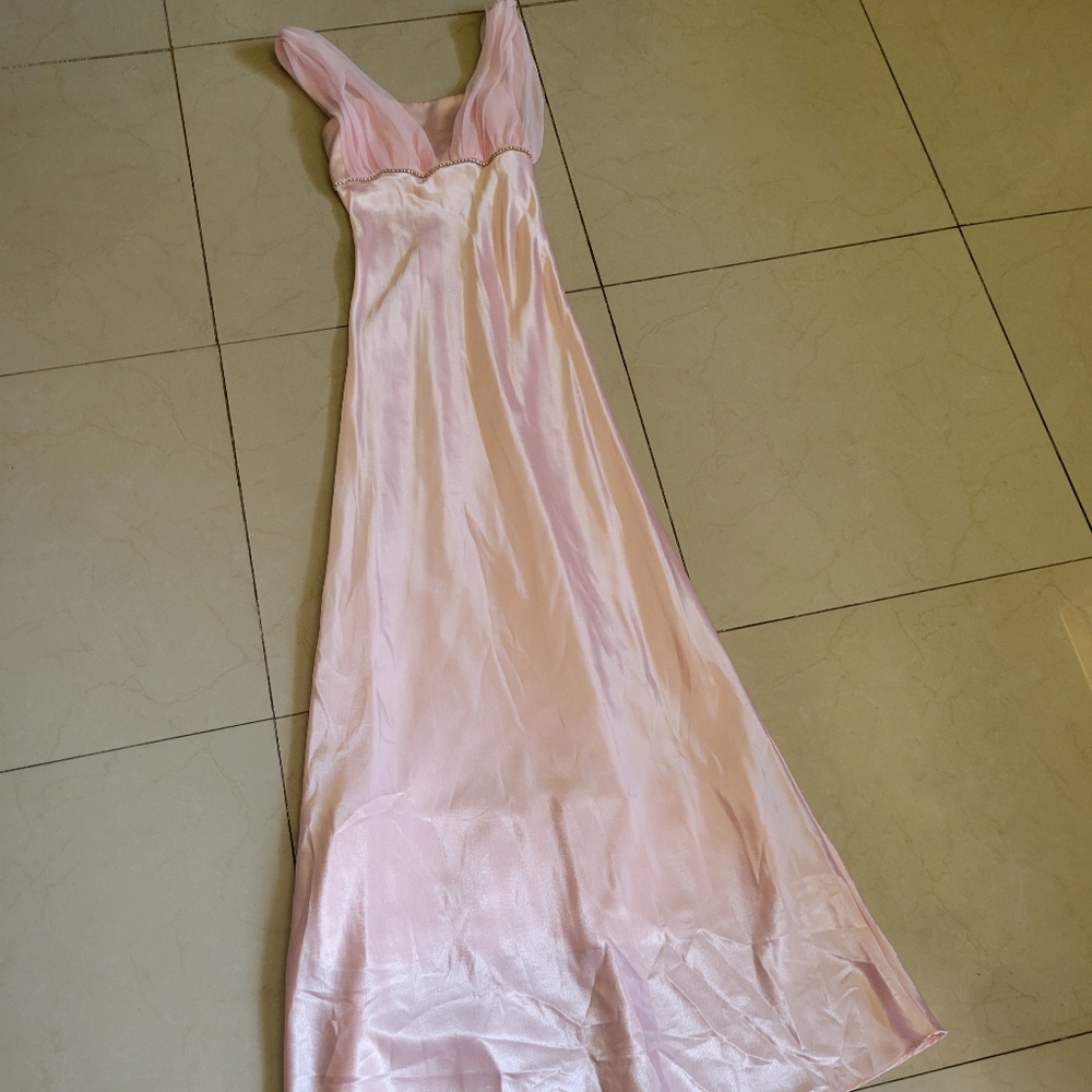 Vintage Baby Pink Satin Modest Formal Dress